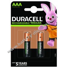 Duracell Rechargeable AAA, Micro, HR03 battery 900mAh blister pack of 2