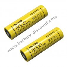 2x Nitecore Li-Ion battery type 21700 NL2150, 5000mAh