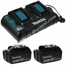 Makita double charger type BL1450 incl. 2x Makita BL1850 rechargeable batteries