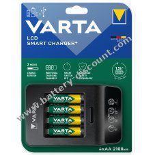 VARTA battery charger, incl. 4x AA 2.1Ah, LCD Smart Charger+ for rechargeable AA AAA batteries