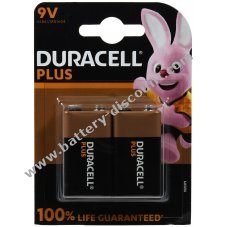 Battery Duracell Plus Power MN1604 6LR61 9V block blister pack of 2