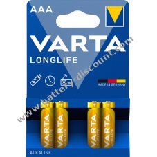 Varta Batteries AAA LR03 Alkaline Micro Longlife 1.5V Blister pack of 4