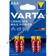 Varta Batteries AAA LR03 Alkaline Micro Longlife Max Power 1.5V Blister pack of 4