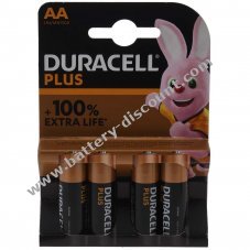 Duracell battery Alkaline Mignon AA LR06 1.5V Plus Extra Life blister pack of 4