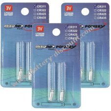 6x rod battery, pin battery CR311 for e.g. fishing poles, bite indicators lithium 3x2 blister packs