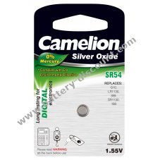 Camelion silver oxide button cell SR54 / G10 / LR1130 / 389 / SR1130 / 189 blister pack of 1