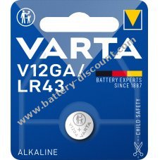 Varta button cell LR43 V12GA AG12 blister pack of 1