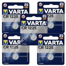 5x Lithium button cell battery Varta CR1225 5x blister pack of 1