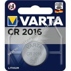 VARTA lithium button cell, battery CR 2016, IEC CR2016, also replaces DL2016, 3V blister pack of 1