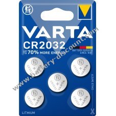 VARTA Lithium button cell CR2032, replaces DL2032 IEC CR2032 blister pack of 5