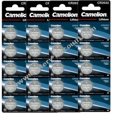 20x Camelion CR2032 lithium button cell battery - 4x blister pack of 5, ideal for watches, car keys & more