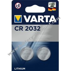 Lithium button cell Varta CR2032, replaces DL2032 IEC CR2032 blister pack of 2