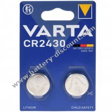 Varta lithium button cell battery CR2430 3V blister pack of 2