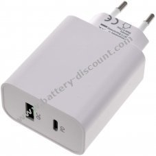 2 Port USB Fast Charger USB PD QC Adapter 45 W White 61756