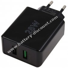 goobay 28W dual fast charger USB-A QC 3.0 black