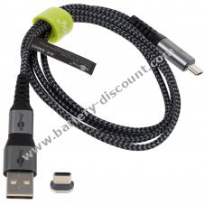 2in1 magnetic USB textile cable space grey/silver 1 m