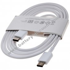 Original Samsung USB-C to USB-C cable EP-DW767 for charging, 1.8 m, 3 A, 25 W/45 W, white