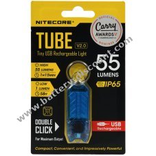 Nitecore TUBE 2.0 Mini LED torch, with Micro USB, 55 lumen, blue